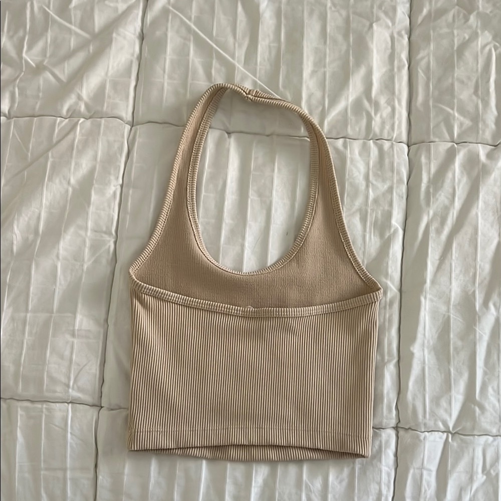 Beige Ribbed Crop Top - Picture 2 of 3